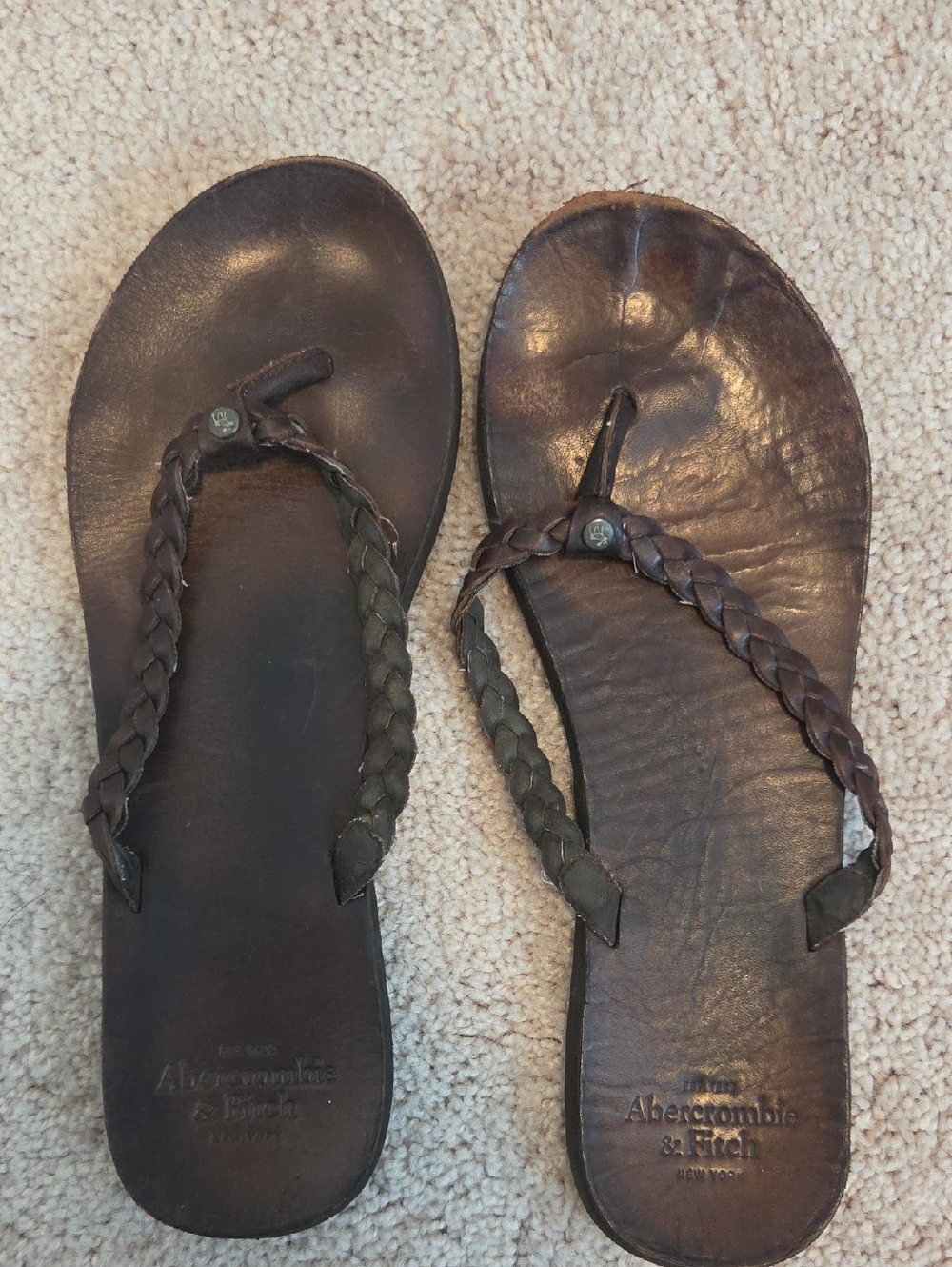 Abercrombie & Fitch Brown Braided Leather Flip Flops